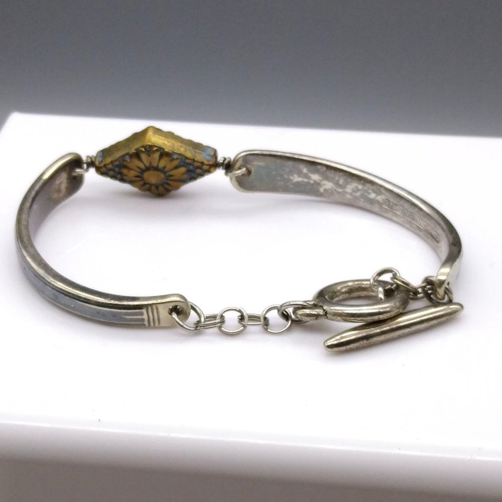 Vintage Community Silver Plate Utensil Bracelet, Upcycled Bangle with Floral - Picture 5 of 5